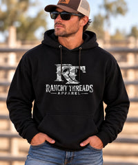 Grey Duck Camo logo on black hoodie