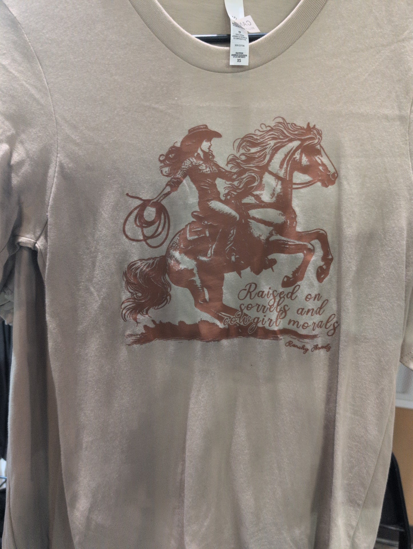 Raised on sorals and cowgirl morals t-shirt