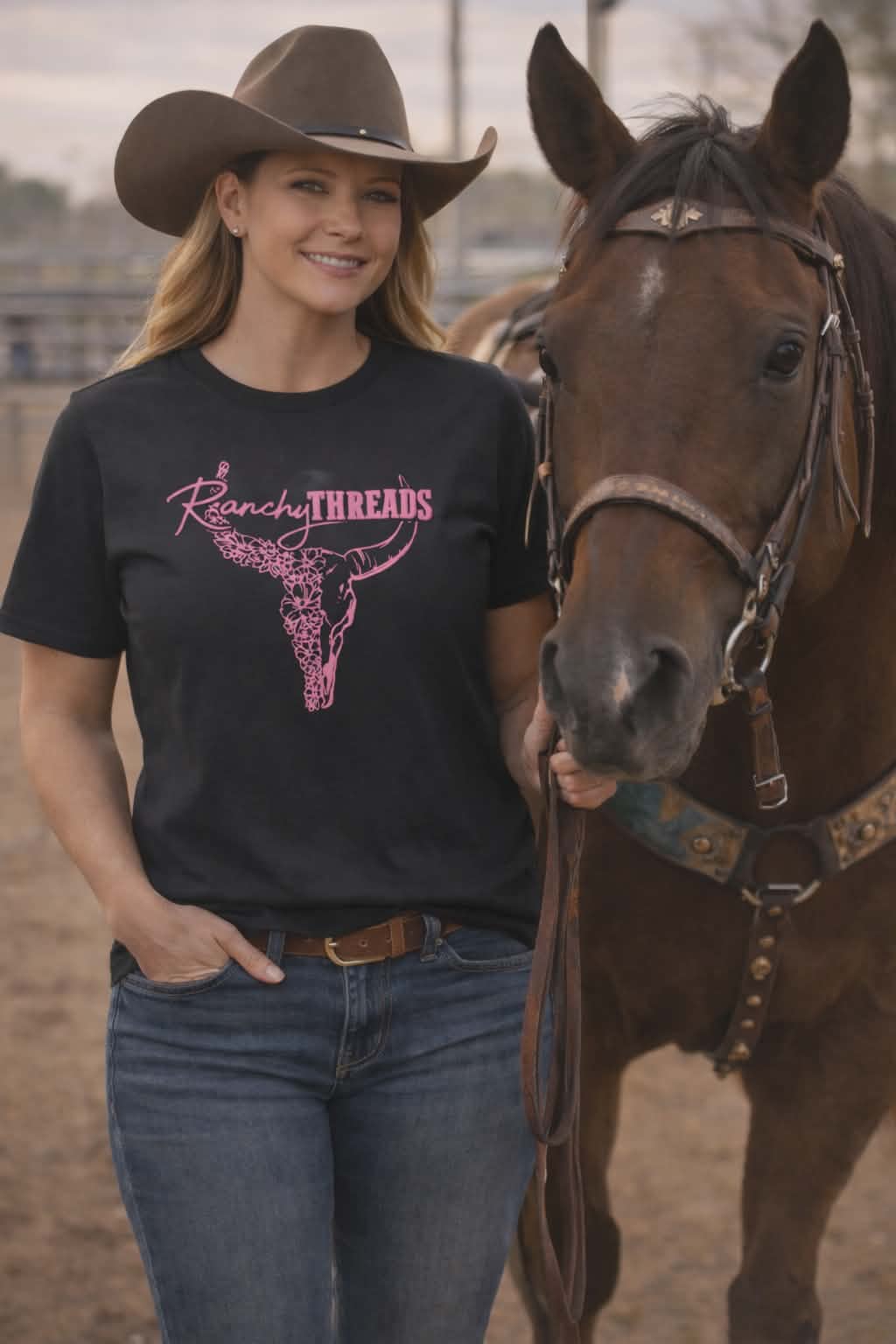 Ranchy Threads Floral Bull Skull