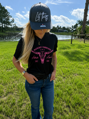 Ranchy Threads Dri-Fit v neck black with hot pink logo