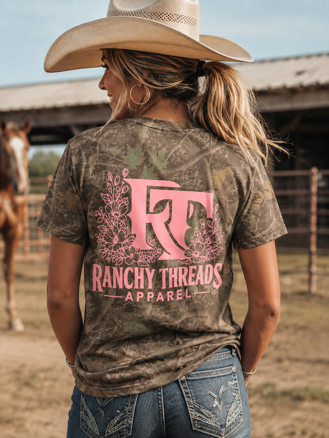 Camo and pink Ranchy Threads tshirt