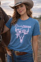Ranchy Threads Puff Floral Bull Skull