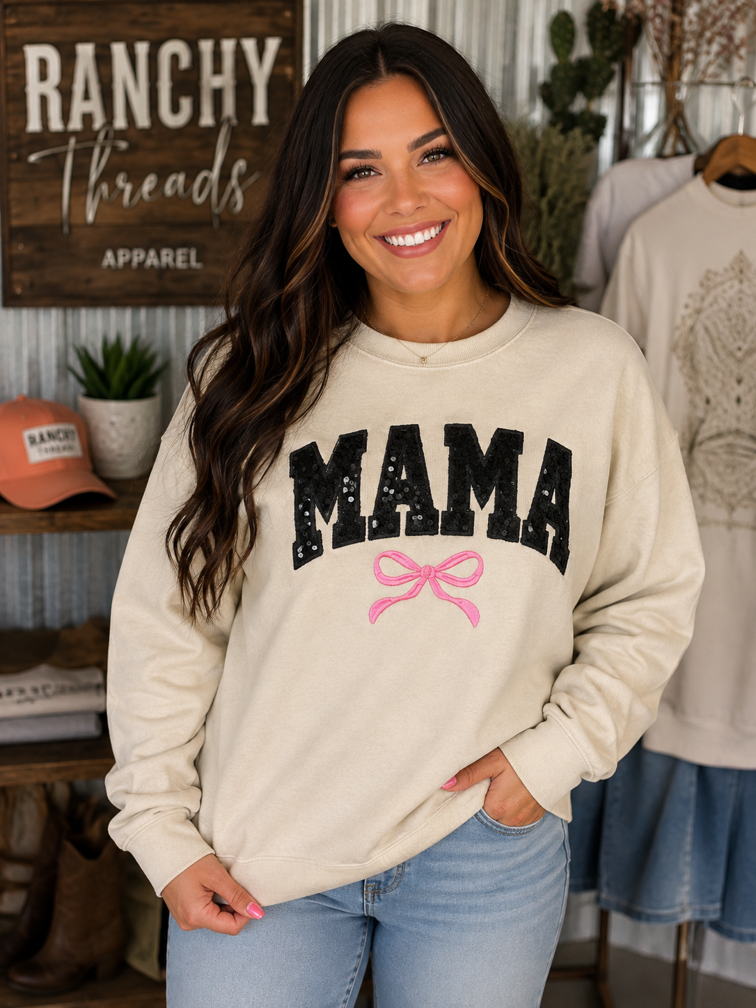 Mama black sequin 
Port & Co® Core Fleece Crewneck Sweatshirt